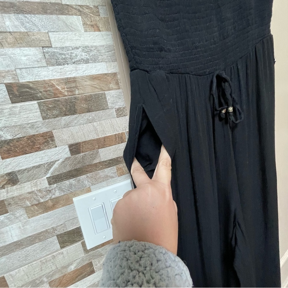 Superdry Black Strapless Wide-Leg Jumpsuit with Patterned Bodice - Picture 4 of 13
